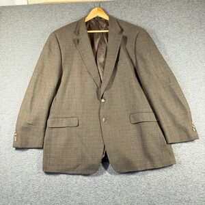 Vintage Chaps Blazer Men 48L Brown Houndstooth *Read* 100% Wool